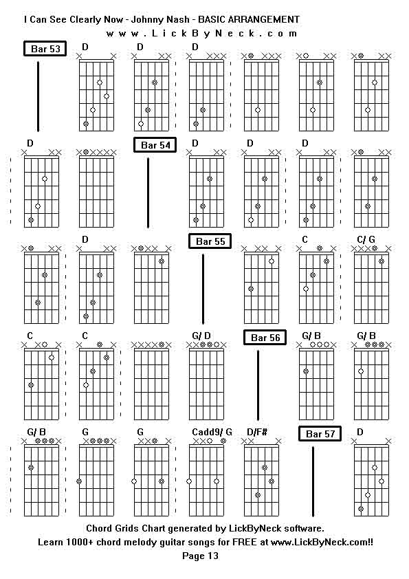 Chord Grids Chart of chord melody fingerstyle guitar song-I Can See Clearly Now - Johnny Nash - BASIC ARRANGEMENT,generated by LickByNeck software.